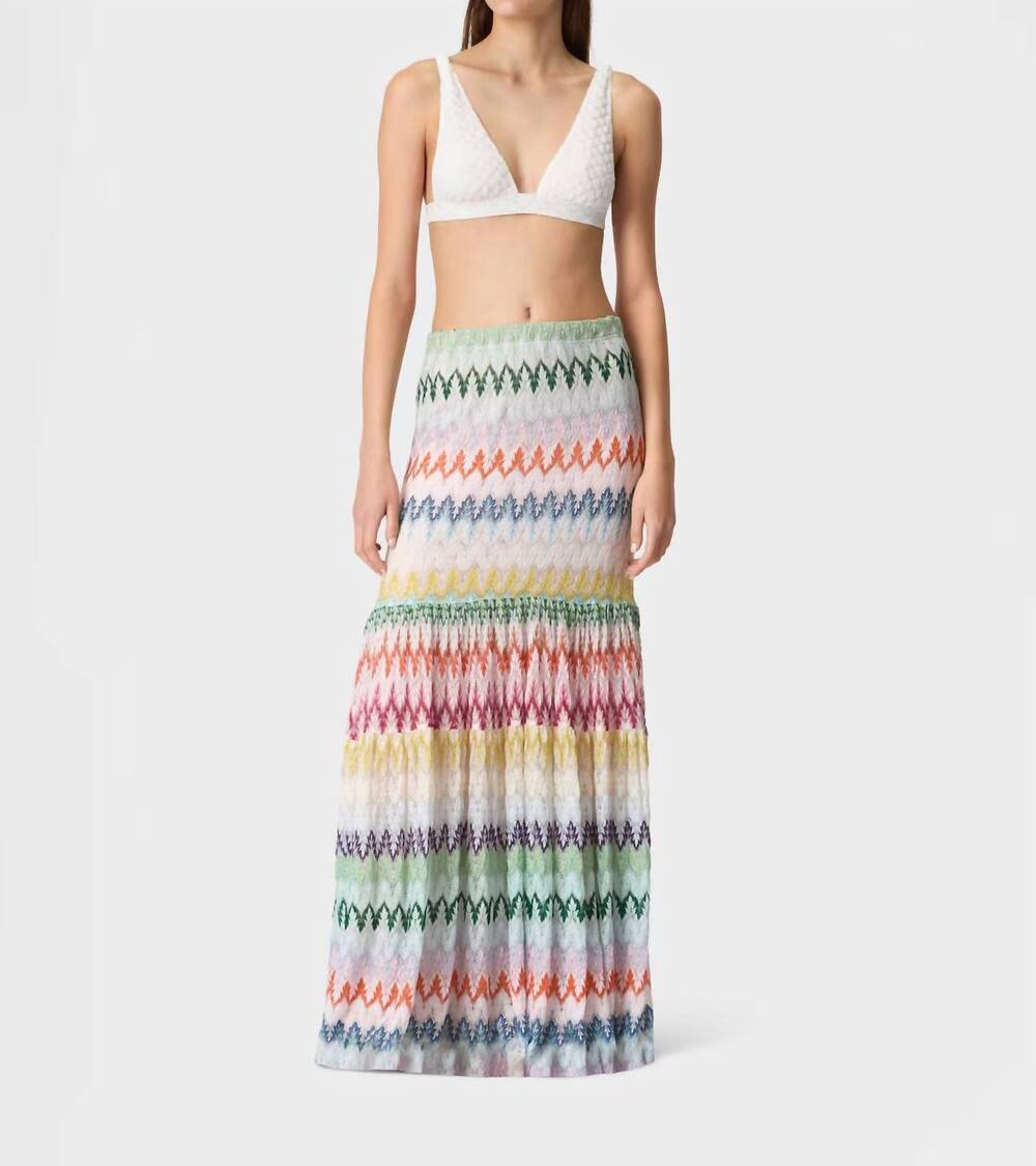 NEW MISSONI ruffles and lace motif long skirt in multi white